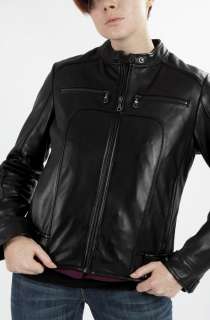 United Face Womens New Lambskin Black Leather Biker Moto Jacket  