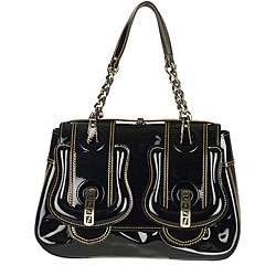 Fendi B Fendi Black Patent Leather Buckle Handbag  Overstock