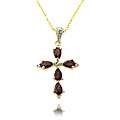 14k Gold over Silver Garnet and Diamond Accent Cross Necklace MSRP 