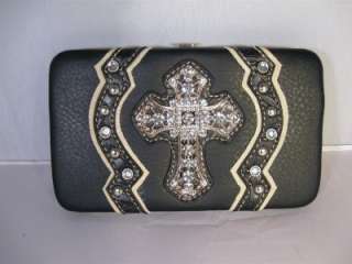Black Tooled Rhinestone Cross Conchos Boot Top Cowgirl Handbag Purse 