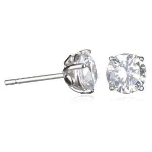  6.5mm White CZ Stud Earring with Black CZ Gallery CHELINE 