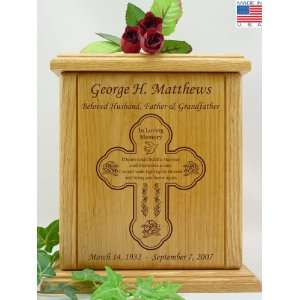  Cross Tears Poem Engraved Wood Cremation Urn