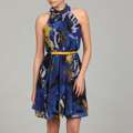 Miss Sixty Womens Blue Floral Print Belted Dress