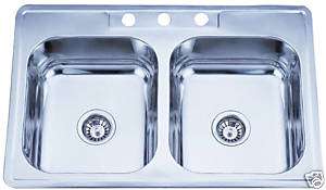 33x22x8 Double Bowl Stainless Steel Drop In Sink  