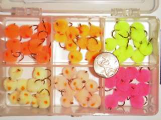 60 size 8 GLO BUG EGG FLIES WITH BOX 6 sweet colors  