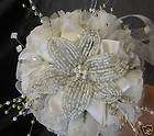 Beaded White Silver Crystal Bridal Bouquet Lily Bride  