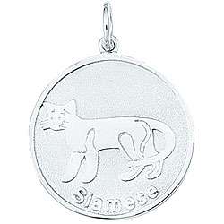 Sterling Silver Siamese Cat Round Disc Charm  Overstock