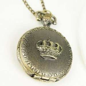   Royal Victorian Crown Carved Pocket Watch Necklace 