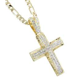14k Gold Overlay Luxury Cross w/CZ HipHop Necklace  