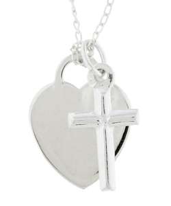 Sterling Silver Engraveable Heart & Cross Necklace  Overstock