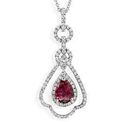 18k White Gold 3/8 carat TDW Pear Shaped Ruby and Diamond Pendant (G H 
