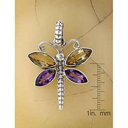 Silver Amethyst and Citrine Dragonfly Pendant (India)  