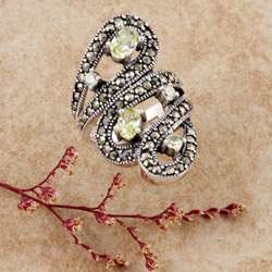Sterling Silver Marcasite and CZ Bypass Ring (Thailand)  Overstock 