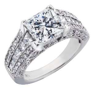  14k White Gold Princess Diamond Millgrain Edge Engagement 