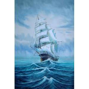 Big Sailing Ships Ocean Journey Oil Painting 36 x 24 inches  