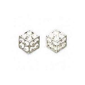  14k White 2 mm Round CZ Large Dice Post Earrings 