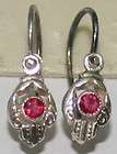 ANTIQUE VICTORIAN SILVER RED PASTE SMALL EARRINGS 1900