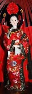 Hand Made Chinese Doll in Silk Red Costume and Handkerchief in Hand 
