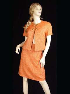 Vintage Orange Boucle Suit Adele Simpson 1950S 26 W  