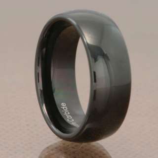 8mm Tungsten Carbide Classic Black Dome High Polished Top Mens 