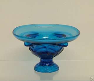 Viking Glass Cabbage Leaf COMPOTE Bowl Blue Hand made  