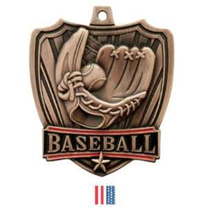   Medals BRONZE MEDAL / FLAG RIBBON 2.5 SHIELD Custom Baseball MEDALS