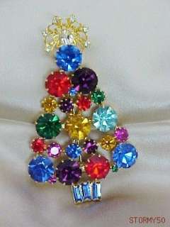   COLOR CRYSTAL LARGE CHRISTMAS TREE PIN BROOCH OUTSTANDING PIECE  