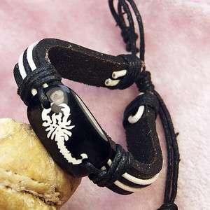 Cute Ox Bone Scorpion Leather Hemp Cuff Bracelet Bangle  