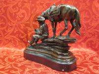 Art Deco Marble Bronze Sculpture Statue Firgure Horse Arizona Cowboy 