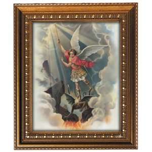  Saint Michael in Wood Frame with Golden Trim, 11.25 x 13 