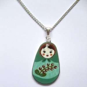   Sour Cherry Silver plated base Nested Russian Doll Necklace 2: Jewelry