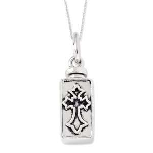   Silver Antiqued Rectangle Box Cross Ash Holder 18in Necklace: Jewelry