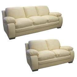 Luxurious Ivory Leather Sofa and Loveseat  