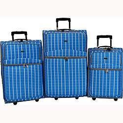 World 3 piece Blue Plaid Luggage Set  