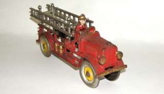Early Hubley Cast Iron Fire Ladder Truck w/ Cast in Driver Nice! NO 