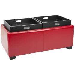 Broadway Double Tray Red Leather Storage Ottoman  