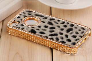   Rhinestone Leopard Hard Case Cover For iPhone 4 4G 4S White  
