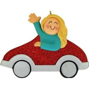  New Driver Red Car Female Blond Hair Ornament ~ Gift 