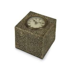   Square Box Shaped Desk Clock with Swirl Pattern: Home & Kitchen