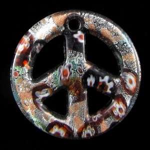  50mm lampwork glass peace sign coin pendant 40465