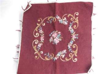 Completed Needlepoint 17 Square Burgundy Floral  