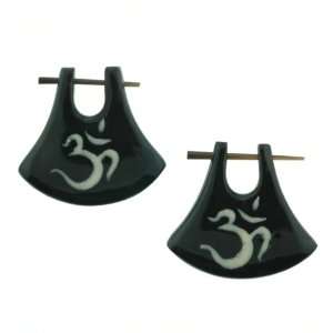 Organic Horn with Bone Inlay Earrings with Wood Post   Dolphin   Sold 
