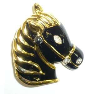  Black Enamel Horse Head Pin: Jewelry