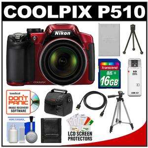 Nikon Coolpix P510 GPS Digital Camera (Red) with 16GB Card + Battery 