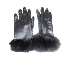 Ladies Size Small XS Black Rabbit Fur winter driving gloves Womens 