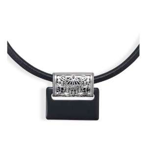    Ethnic Slide Pendant Black Onyx Leather Cable Necklace Jewelry