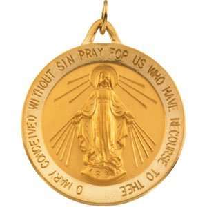  29.00 Mm 14K Yellow Gold Miraculous Medal Jewelry
