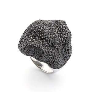 Nickel Free Rhodium Plated Sterling Silver Black CZ Pave Ring For 