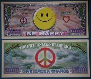 Be Happy Peace Sign Dollar Bill Money PLUS HOLDER  