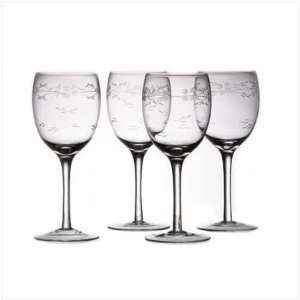  Set of 4 Flower  And  Leaf Designs Wine Glasses Kitchen 